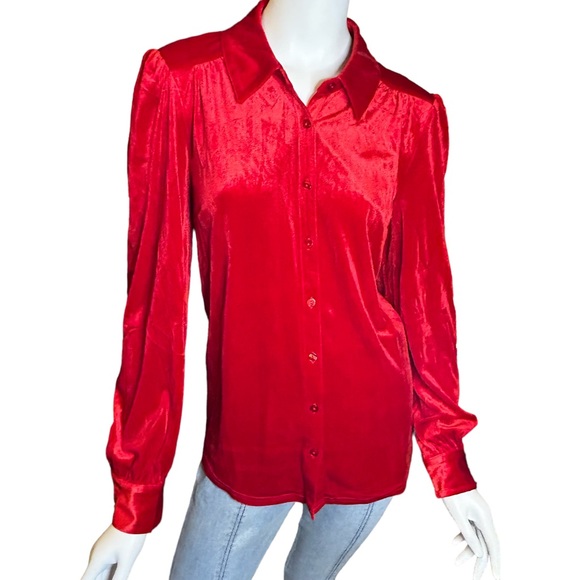 NWT ModCloth Red Velvet Be Buzzworthy Blouse Large - Picture 3 of 11